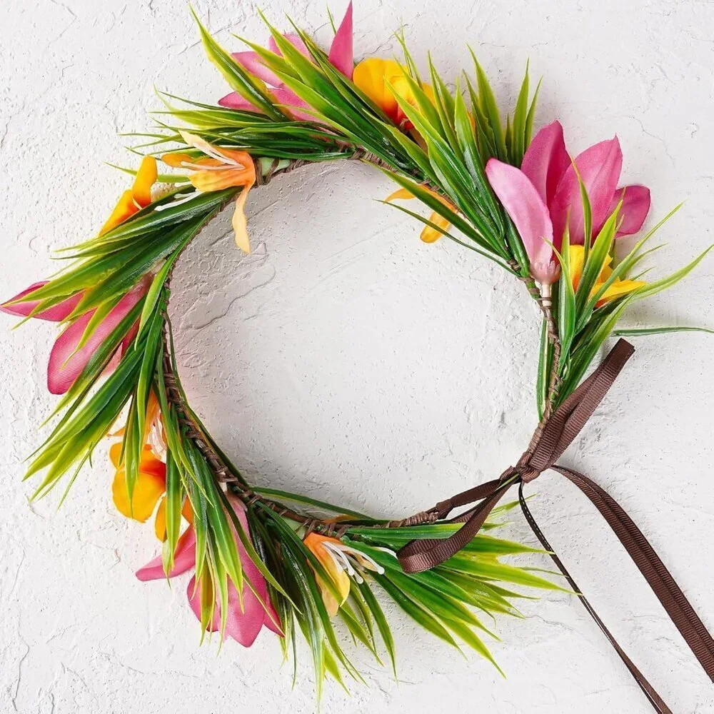 Hawaiian Flower Crown Artificial Tropical Floral Headband for Luau Beach Party